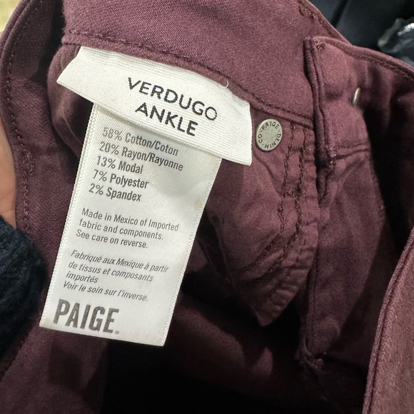 Paige Pinot Noir Coated Verdugo Ankle Skinny Jeans Wine Size 26 NWT - Picture 9 of 12
